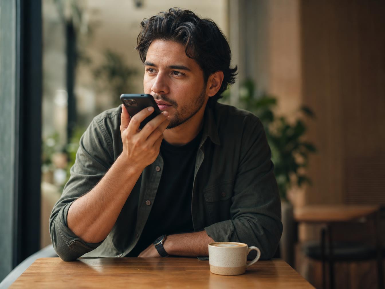 Entrepreneur typing or recording a voice note about his business idea